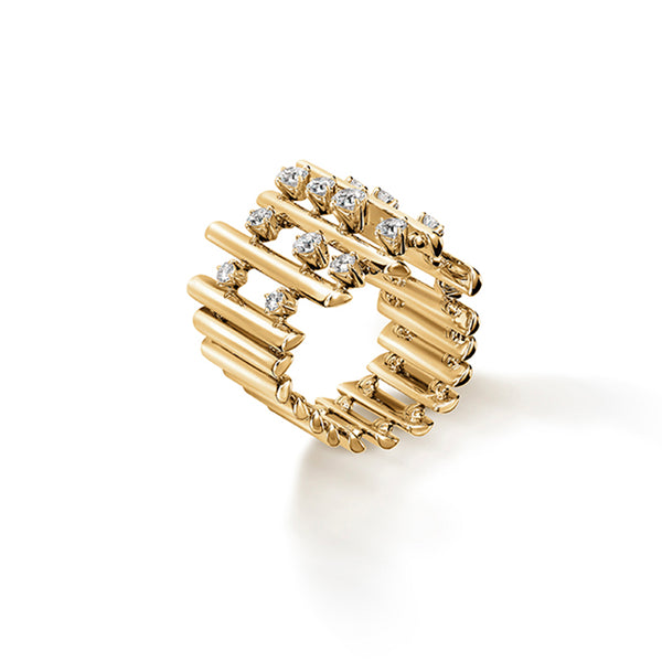HEARTS ON FIRE 'BARRE' 18CT YELLOW GOLD MULTI-ROW DIAMOND RING (Image 2)