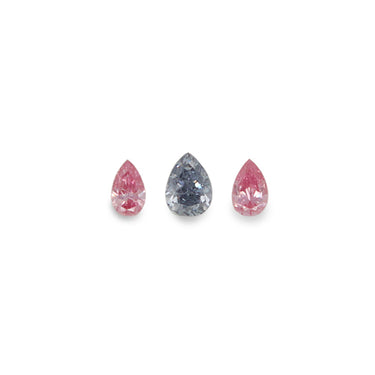 0.22CT = 3 X FANCY INTENSE PINK (X2)-FANCY INTENSE BLUEISH GREY/SI1 PEAR SHAPED ARGYLE PINK DIAMONDS - IGI COLLECTORS EDITION