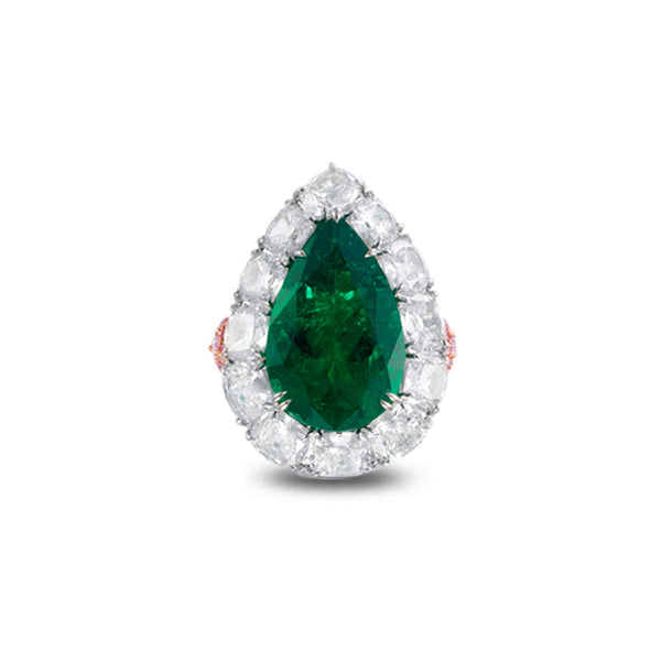 8.32CT COLUMBIAN PEARSHAPE MUZO EMERALD AND ARGYLE PINK DIAMOND RING (Image 1)