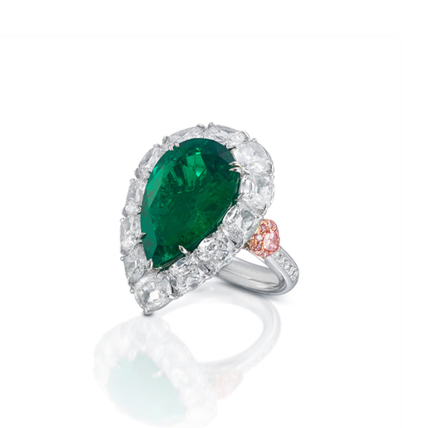 8.32CT COLUMBIAN PEARSHAPE MUZO EMERALD AND ARGYLE PINK DIAMOND RING (Image 2)