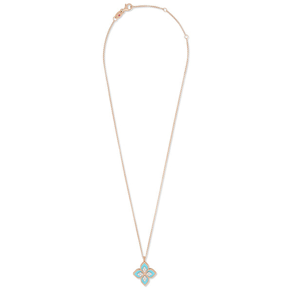 ROBERTO COIN 'PRINCESS FLOWER' 18CT ROSE & WHITE GOLD TURQUOISE & DIAMOND NECKLACE (Image 3)