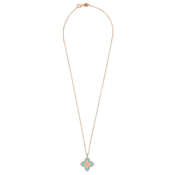 ROBERTO COIN 'PRINCESS FLOWER' 18CT ROSE & WHITE GOLD TURQUOISE & DIAMOND NECKLACE (Image 4)