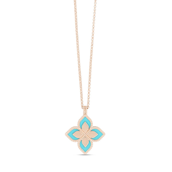 ROBERTO COIN 'PRINCESS FLOWER' 18CT ROSE & WHITE GOLD TURQUOISE & DIAMOND NECKLACE (Image 2)