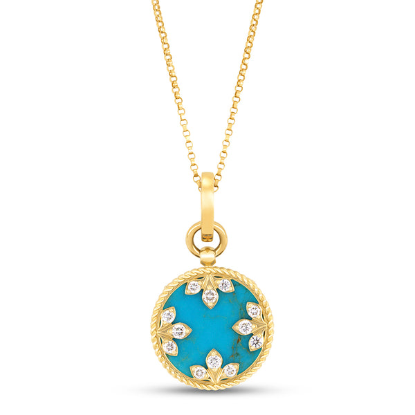 ROBERTO COIN VENETIAN MEDALLIONS 18CT YELLOW GOLD DIAMOND, TURQUOISE & RUBY NECKLACE (Image 1)