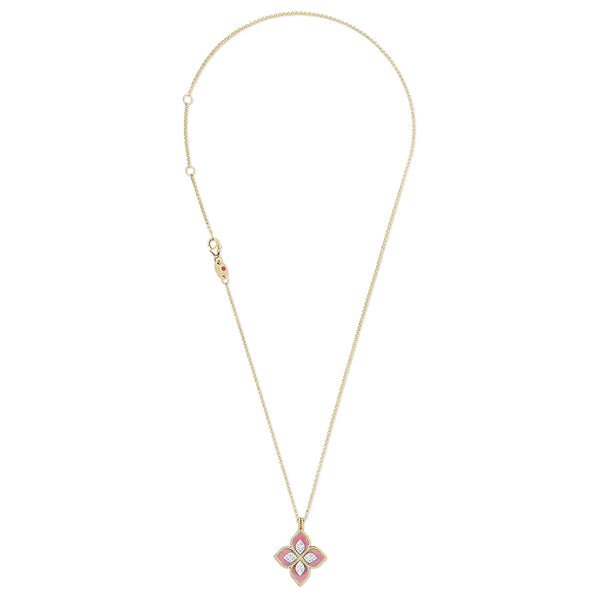 ROBERTO COIN PRINCESS FLOWER 18CT YELLOW & WHITE GOLD RHODONITE & DIAMOND NECKLACE (Image 2)
