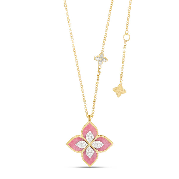 ROBERTO COIN 'PRINCESS FLOWER' RHODONITE AND DIAMOND NECKLACE (Image 1)