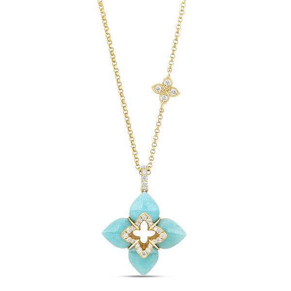 ROBERTO COIN VENETIAN PRINCESS 18CT YELLOW GOLD AMAZONITE & DIAMOND NECKLACE (Image 1)