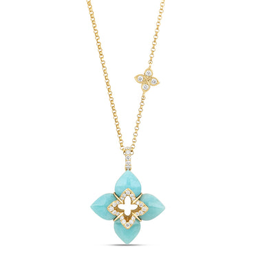ROBERTO COIN VENETIAN PRINCESS 18CT YELLOW GOLD AMAZONITE & DIAMOND NECKLACE