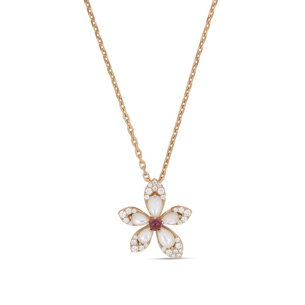 ROBERTO COIN TIARÉ 18CT ROSE GOLD MOTHER OF PEARL, RUBELLITE & DIAMOND NECKLACE (Image 1)