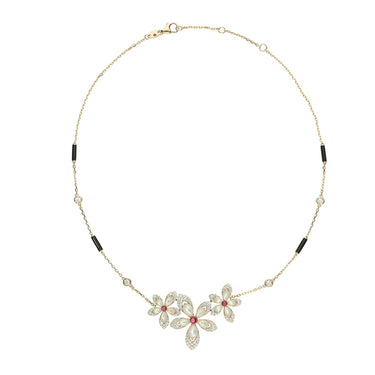 ROBERTO COIN TIARE 18CT ROSE GOLD DIAMOND, MOTHER OF PEARL, RUBELLITE & BLACK CERAMIC NECKLACE