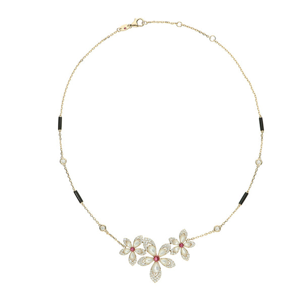 ROBERTO COIN TIARE 18CT ROSE GOLD DIAMOND, MOTHER OF PEARL, RUBELLITE & BLACK CERAMIC NECKLACE (Image 1)