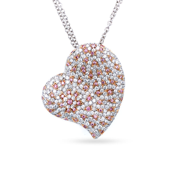 18CT WHITE GOLD AND 18CT ROSE GOLD ARGYLE PINK DIAMOND AND WHITE DIAMOND HEART SHAPED PENDANT (Image 1)