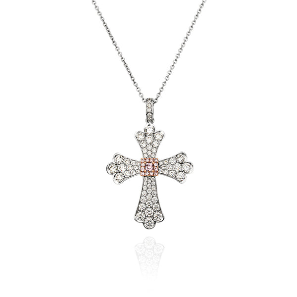 PINK & WHITE DIAMOND CROSS PENDANT (Image 1)