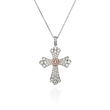 PINK & WHITE DIAMOND CROSS PENDANT