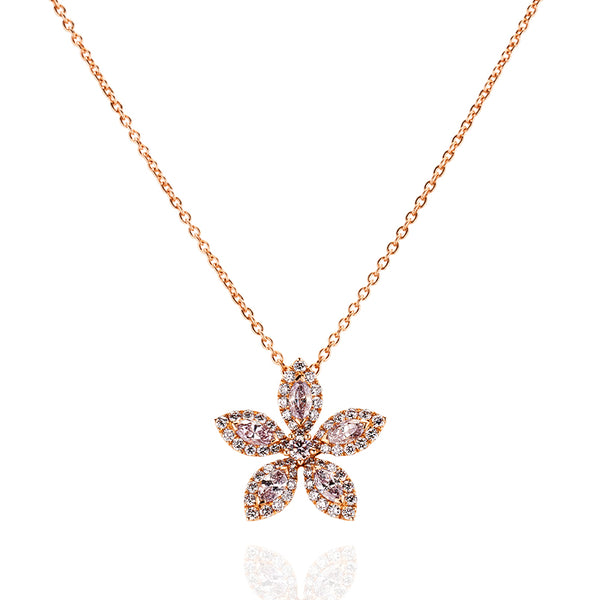 18CT ROSE GOLD PINK DIAMOND FLOWER PENDANT (Image 1)