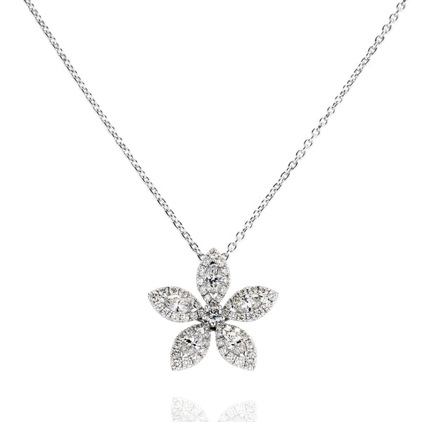 18CT WHITE GOLD FLOWER DIAMOND PENDANT (Image 1)