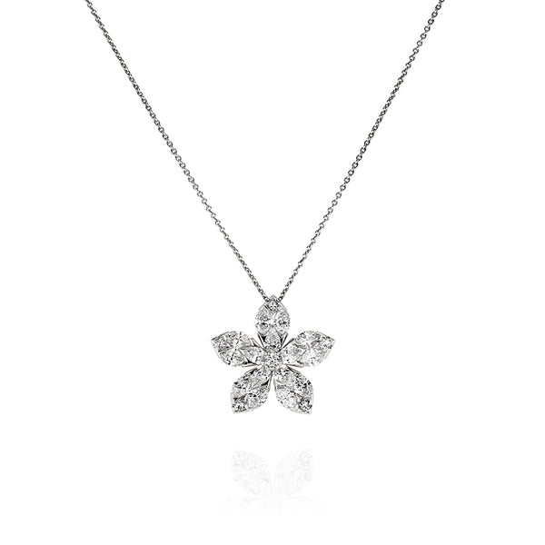 18CT WHITE GOLD DIAMOND FLOWER NECKLACE (Image 1)