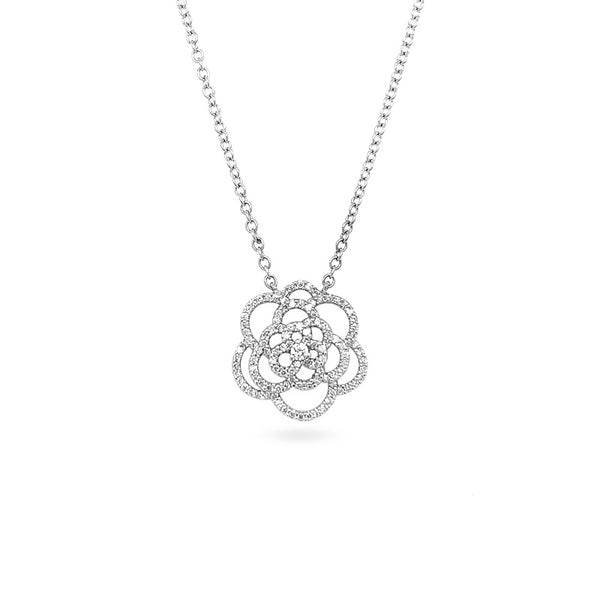 NEW ITALIAN ART 'FLOWER' 18CT WHITE GOLD DIAMOND NECKLACE (Image 1)