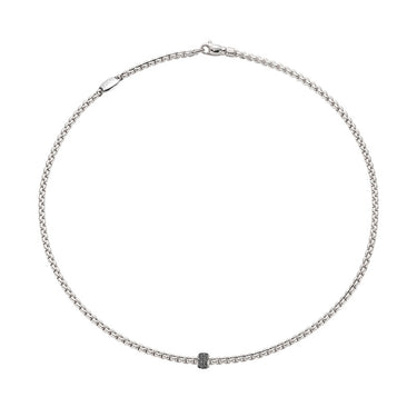 FOPE 'EKA' 18CT WHITE GOLD BLACK DIAMOND RHONDEL NECKLACE 55CM