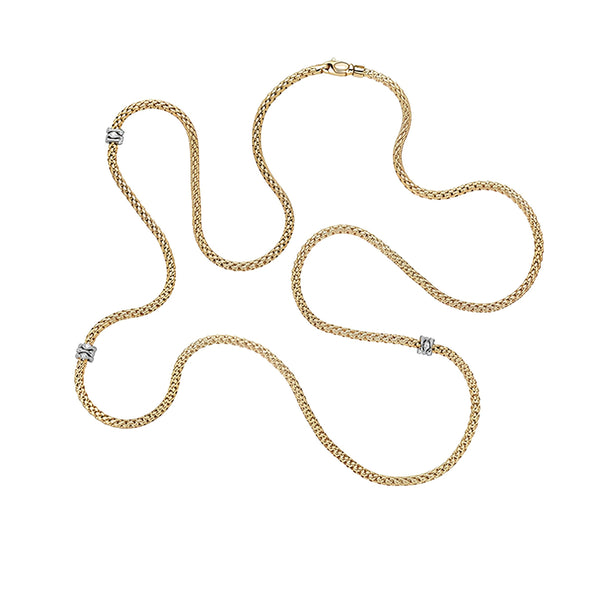 FOPE 'PRIMA' 18CT YELLOW & WHITE GOLD PAVE DIAMOND RHONDEL NECKLACE 70CM (Image 1)