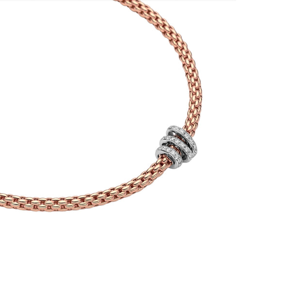 FOPE 'PRIMA' 18CT ROSE & WHITE GOLD PAVE DIAMOND RHONDEL NECKLACE 43CM (Image 2)