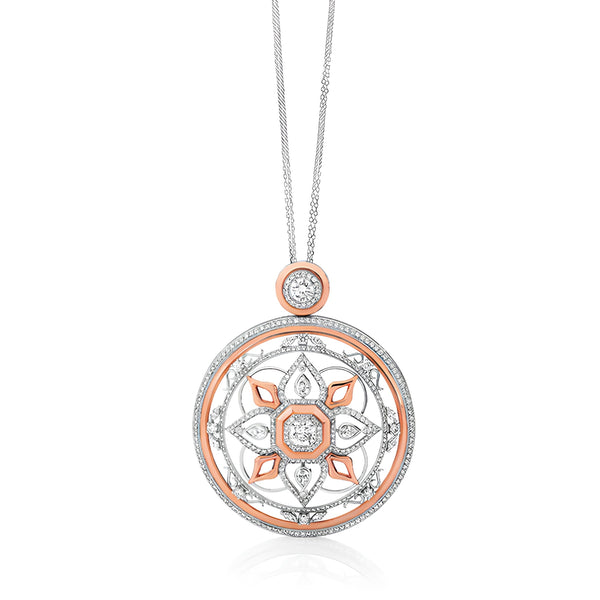18CT WHITE AND ROSE GOLD DIAMOND SET 'ART DECO' STYLE PENDANT (Image 1)