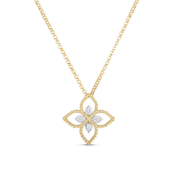 ROBERTO COIN PRINCESS FLOWER DUBAI 18CT YELLOW & WHITE GOLD DIAMOND NECKLACE (Image 1)