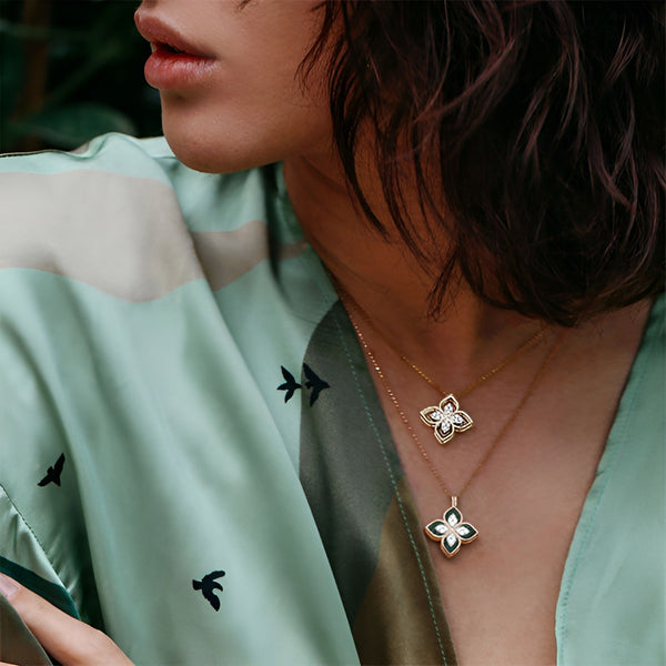 ROBERTO COIN 'PRINCESS FLOWER' 18CT ROSE GOLD MALACHITE AND DIAMOND NECKLACE (Image 2)