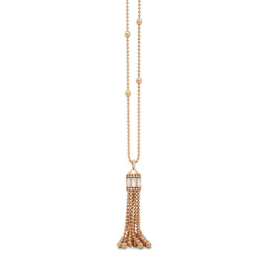 ROBERTO COIN 'ART DECO' 18CT ROSE GOLD WHITE MOTHER OF PEARL AND DIAMOND TASSEL NECKLACE 86CM