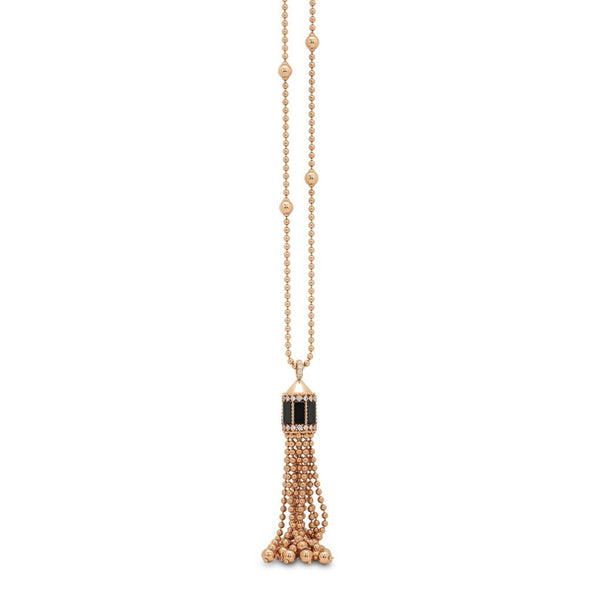 ROBERTO COIN 'ART DECO' 18CT ROSE GOLD BLACK JADE AND DIAMOND TASSEL NECKLACE 85CM (Image 1)