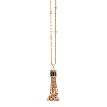 ROBERTO COIN 'ART DECO' 18CT ROSE GOLD BLACK JADE AND DIAMOND TASSEL NECKLACE 85CM