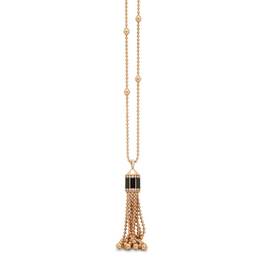 ROBERTO COIN 'ART DECO' 18CT ROSE GOLD BLACK JADE AND DIAMOND TASSEL NECKLACE 85CM