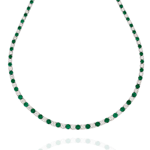 PLATINUM & 18CT WHITE GOLD COLOMBIAN EMERALD & DIAMOND LINE NECKLACE (Image 1)