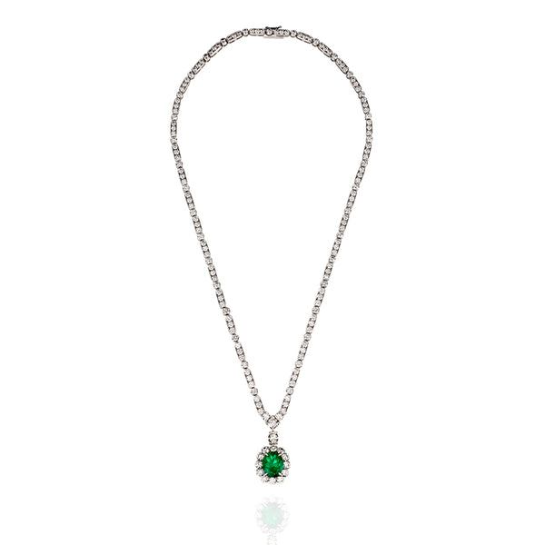 PLATINUM & 18CT WHITE GOLD 2.80CT COLOMBIAN EMERALD & DIAMOND NECKLACE (Image 2)