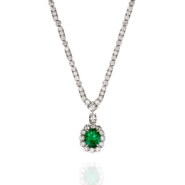 PLATINUM & 18CT WHITE GOLD 2.80CT COLOMBIAN EMERALD & DIAMOND NECKLACE (Image 1)