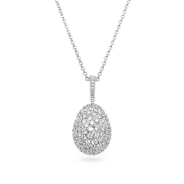 NEW ITALIAN ART 18CT WHITE GOLD EGG-SHAPED DIAMOND NECKLACE (Image 1)