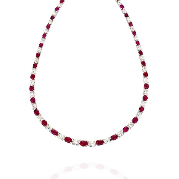 PLATINUM BURMESE RUBY & DIAMOND LINE NECKLACE (Image 1)