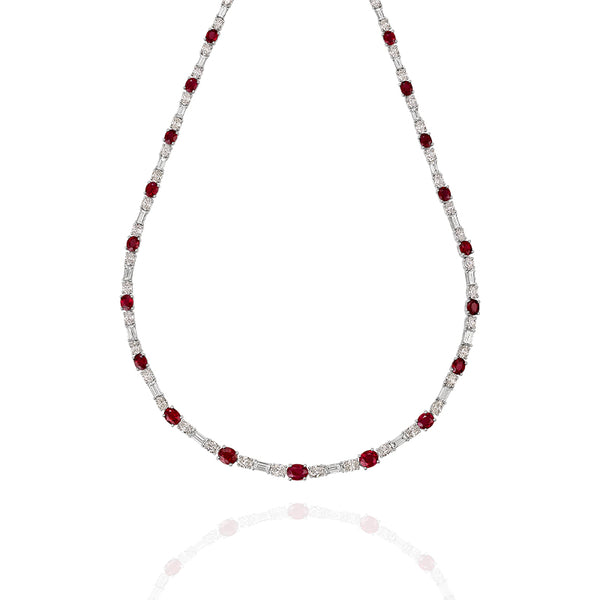 PLATINUM & 18CT WHITE GOLD BURMESE RUBY & DIAMOND NECKLACE (Image 2)