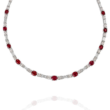PLATINUM & 18CT WHITE GOLD BURMESE RUBY & DIAMOND NECKLACE
