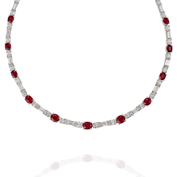 PLATINUM & 18CT WHITE GOLD BURMESE RUBY & DIAMOND NECKLACE (Image 1)