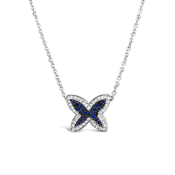 18CT WHITE GOLD BLUE SAPPHIRE AND DIAMOND 'BUTTERFLY' NECKLACE (Image 1)