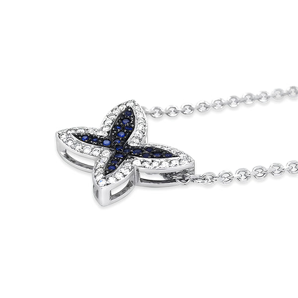 18CT WHITE GOLD BLUE SAPPHIRE AND DIAMOND 'BUTTERFLY' NECKLACE (Image 2)