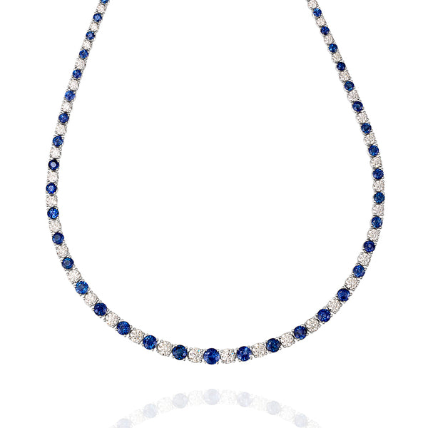 PLATINUM & 18CT WHITE GOLD CEYLON SAPPHIRE & DIAMOND LINE NECKLACE (Image 1)