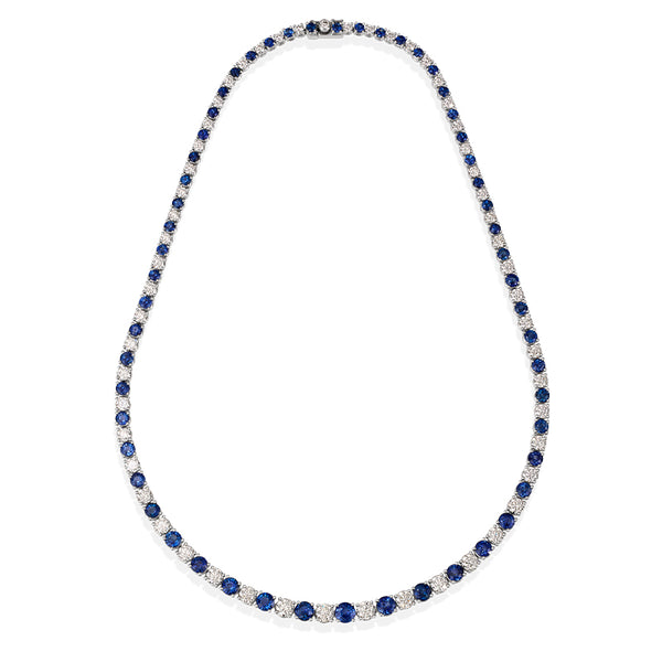 PLATINUM & 18CT WHITE GOLD CEYLON SAPPHIRE & DIAMOND LINE NECKLACE (Image 2)