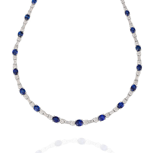 PLATINUM & 18CT WHITE GOLD CEYLON SAPPHIRE & DIAMOND NECKLACE (Image 1)