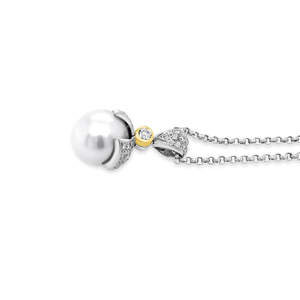 18CT WHITE GOLD AND YELLOW GOLD SOUTH SEA PEARL AND DIAMOND DROP PENDANT (Image 2)