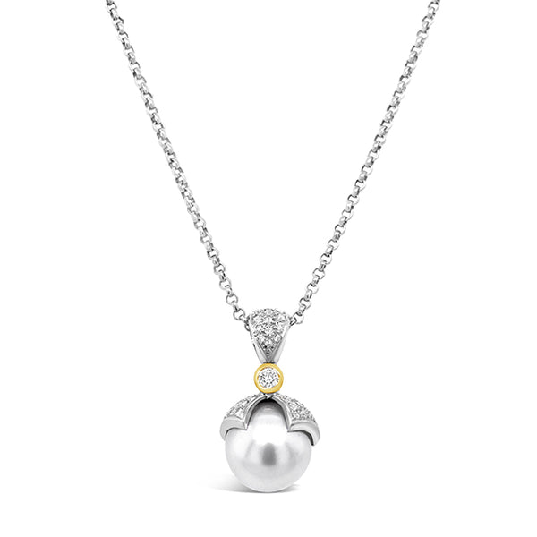 18CT WHITE GOLD AND YELLOW GOLD SOUTH SEA PEARL AND DIAMOND DROP PENDANT (Image 1)