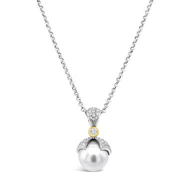18CT WHITE GOLD AND YELLOW GOLD SOUTH SEA PEARL AND DIAMOND DROP PENDANT