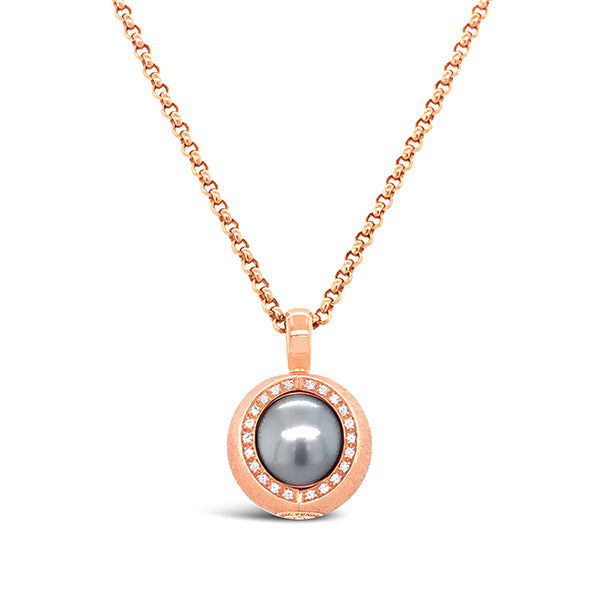 JORG HEINZ 18CT ROSE GOLD NATURAL BROWN AND WHITE DIAMOND TAHITIAN PEARL MAGIC PENDANT (Image 1)
