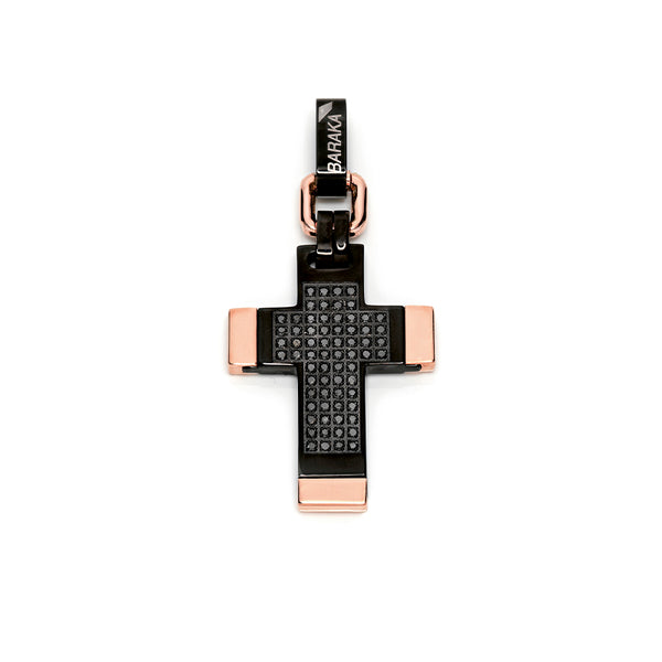 BARAKA CYBORG CERAMIC 18CT ROSE GOLD & STAINLESS STEEL DIAMOND CROSS PENDANT (Image 1)